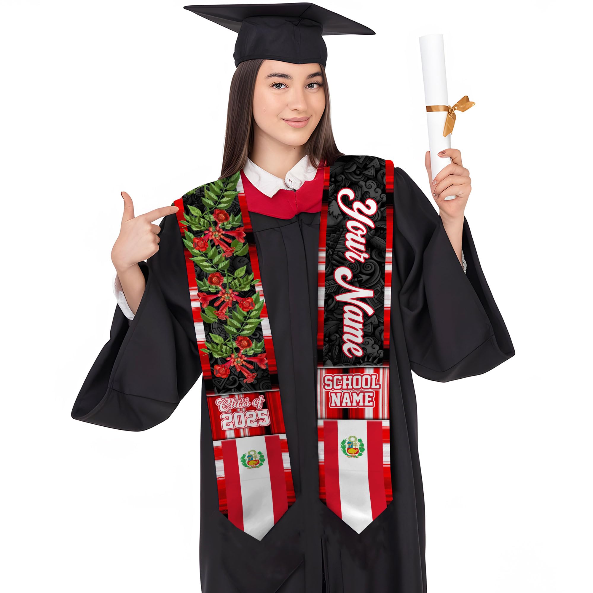 MonkeyVan Custom Peruvian Graduation Sash, Peru Graduation Stole, Peru Flag Stole Class Of 2025, Sashes For Graduations 2025 Peru 1