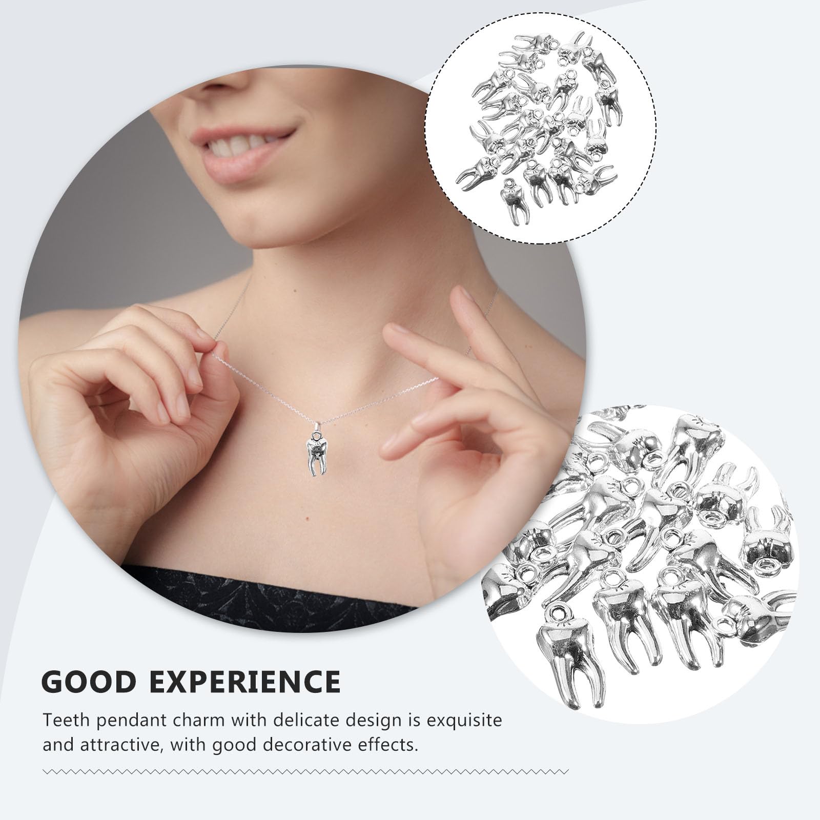 VILLCASE Teeth Pendant Ornaments Silver Alloy 3D Realistic Tooth Charms for Necklace Bracelet Bag Accessories Small 0.6 Inch Metal Tooth Pendants - Image 2