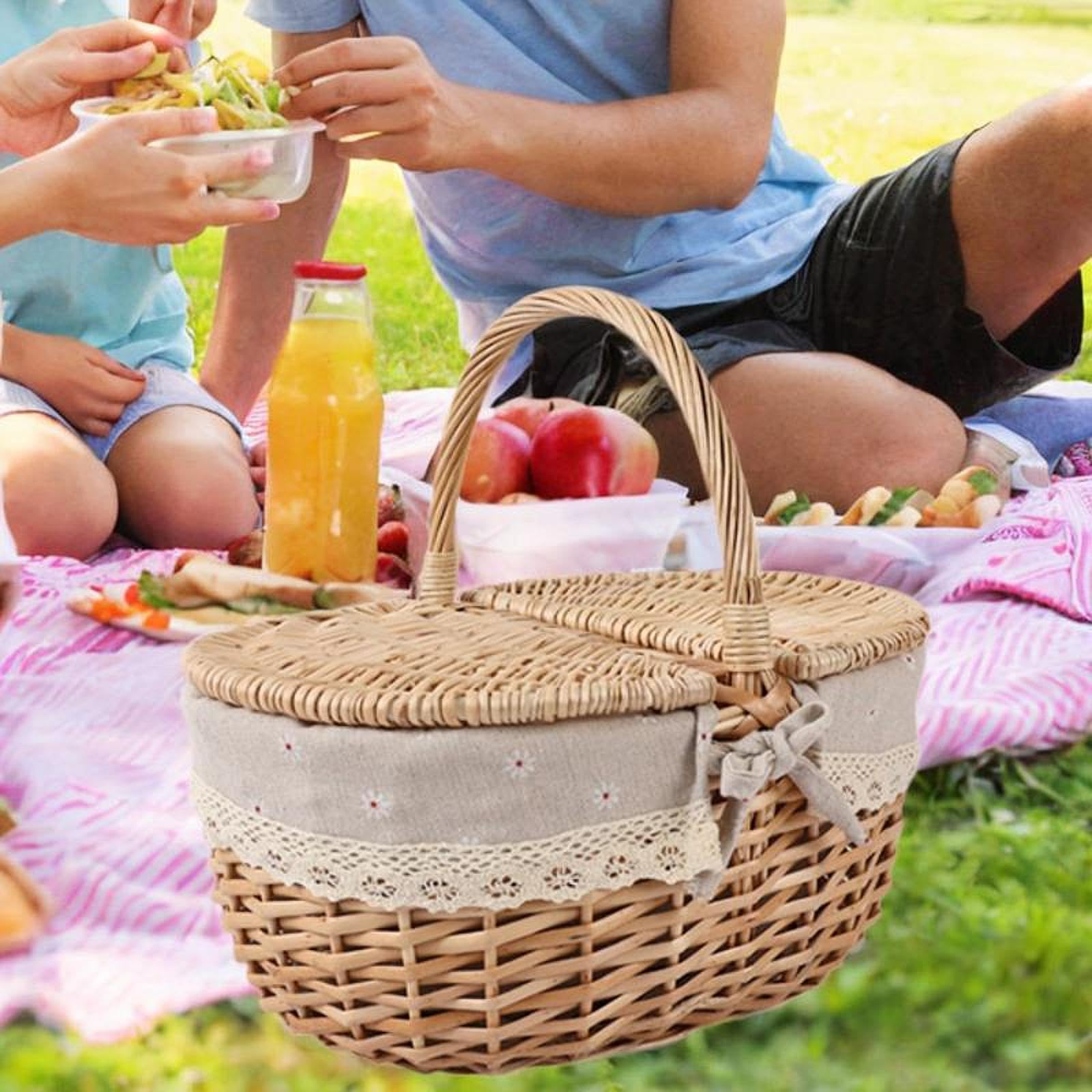 Cestino da Picnic per Esterni con Coperchio, Manico E Fodera Removibile, Ideale per Picnic, Picnic, Riunioni di Famiglia, Parco Ed Escursion, Grigio Beige, Grande