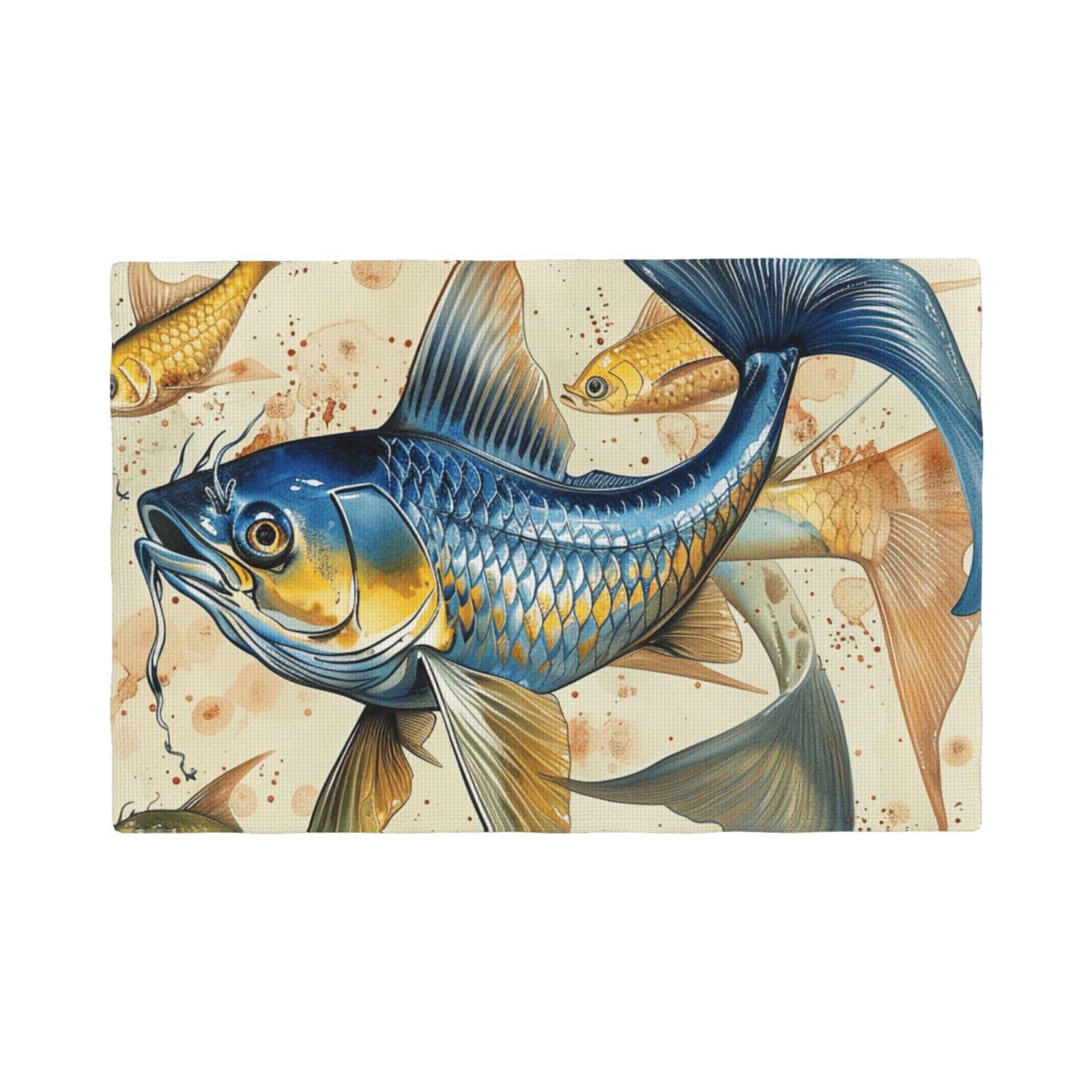 Fish art Print Print Placemats Set, Heat Resistant Washable Placemat 12x18in Table Mats for Party Kitchen Dining Table Decoration Indoor Outdoor, Four Pieces