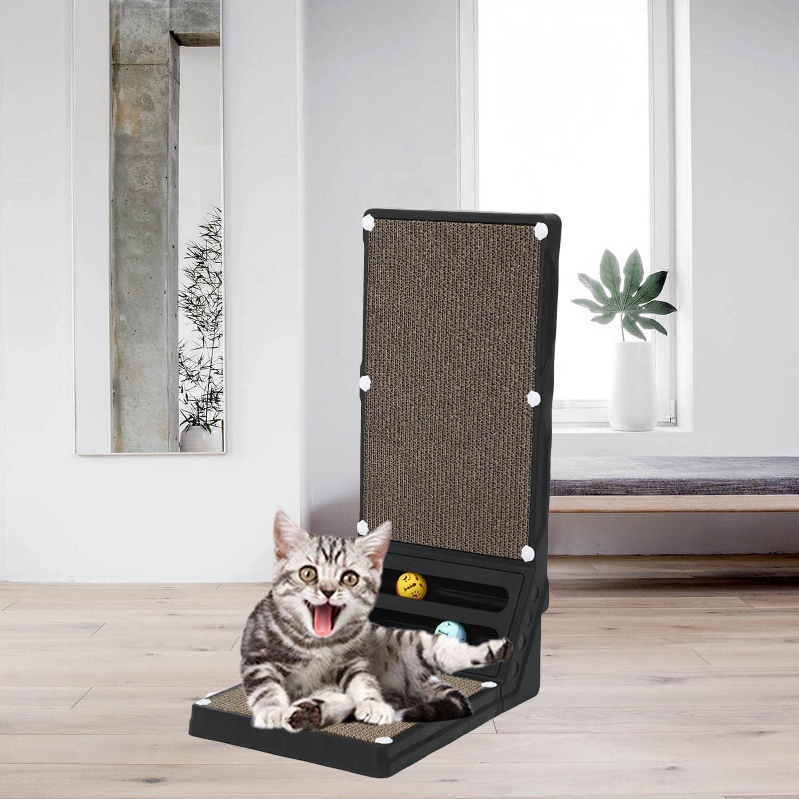Kratzbaum Aus Wellpappe, Möbelschutz, Haustierkissen, Sofa, Katze, Kratzbaum für Kätzchen, Schlafend, Spielend, Schwarz
