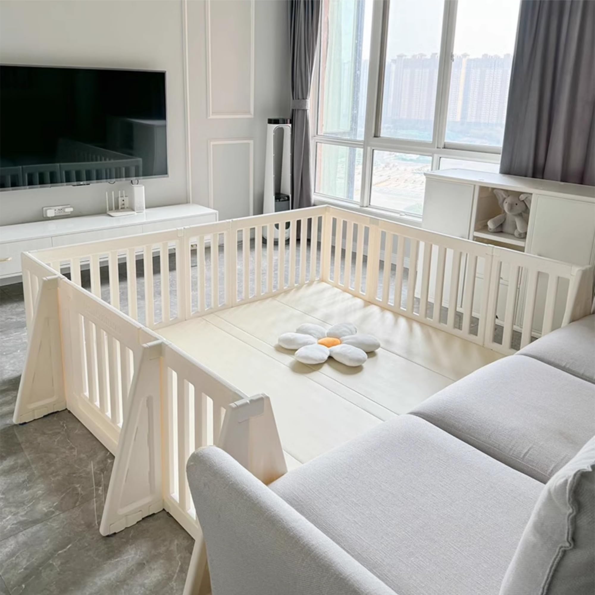 OSJ ベビーゲート 置くだけ ベビーフェンス キッズパーテーション ペットゲート 簡単設置 折りたたみ ロングパネル 直線長さ551cm