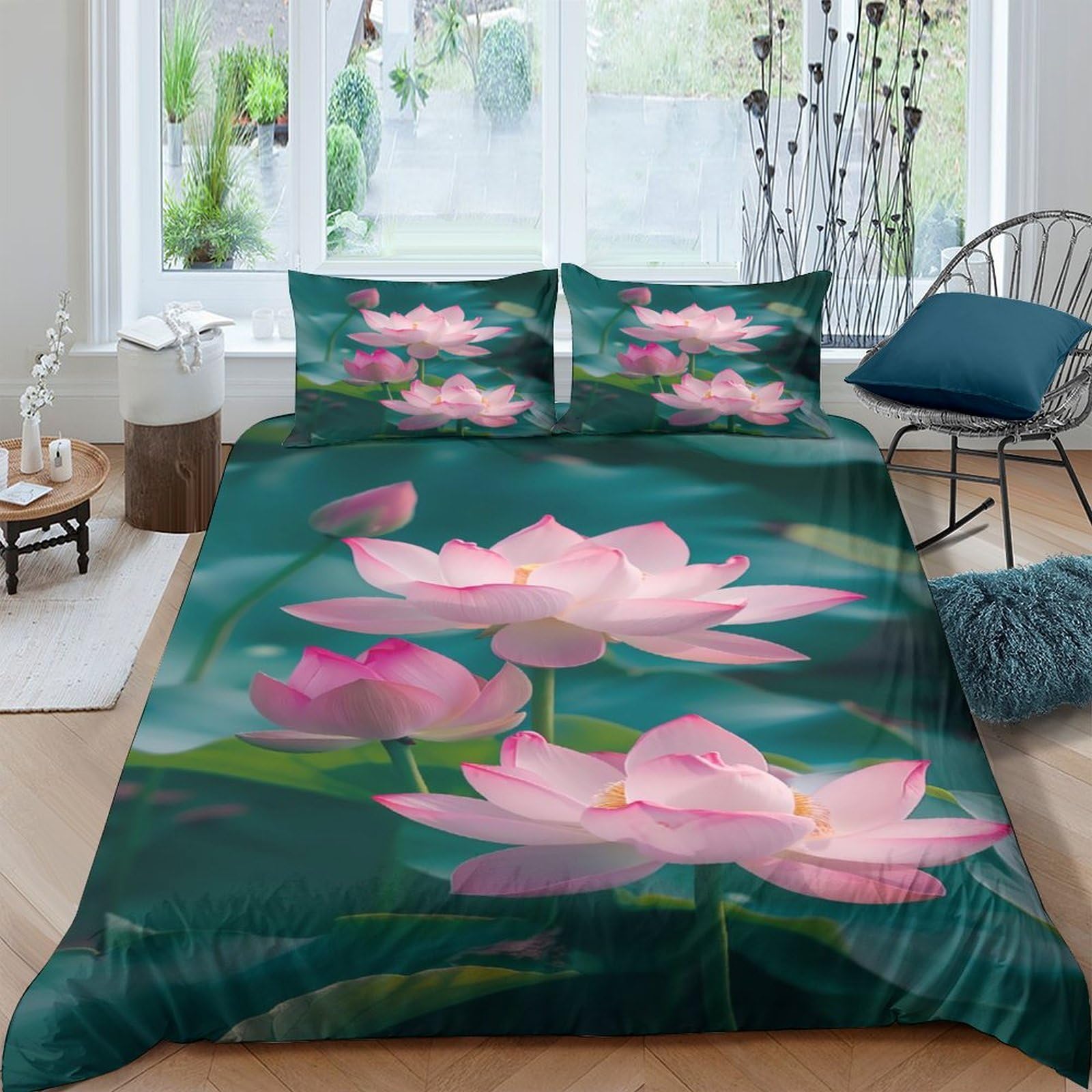 Ctjqhvkz Style-1 3D Printed Pink Lotus Fitted Sheet Microfiber Soft Anti-Slip Watercolor Lotus Bed Sheet For Bedroom Dorm Mattress Decor Single（135X200cm）