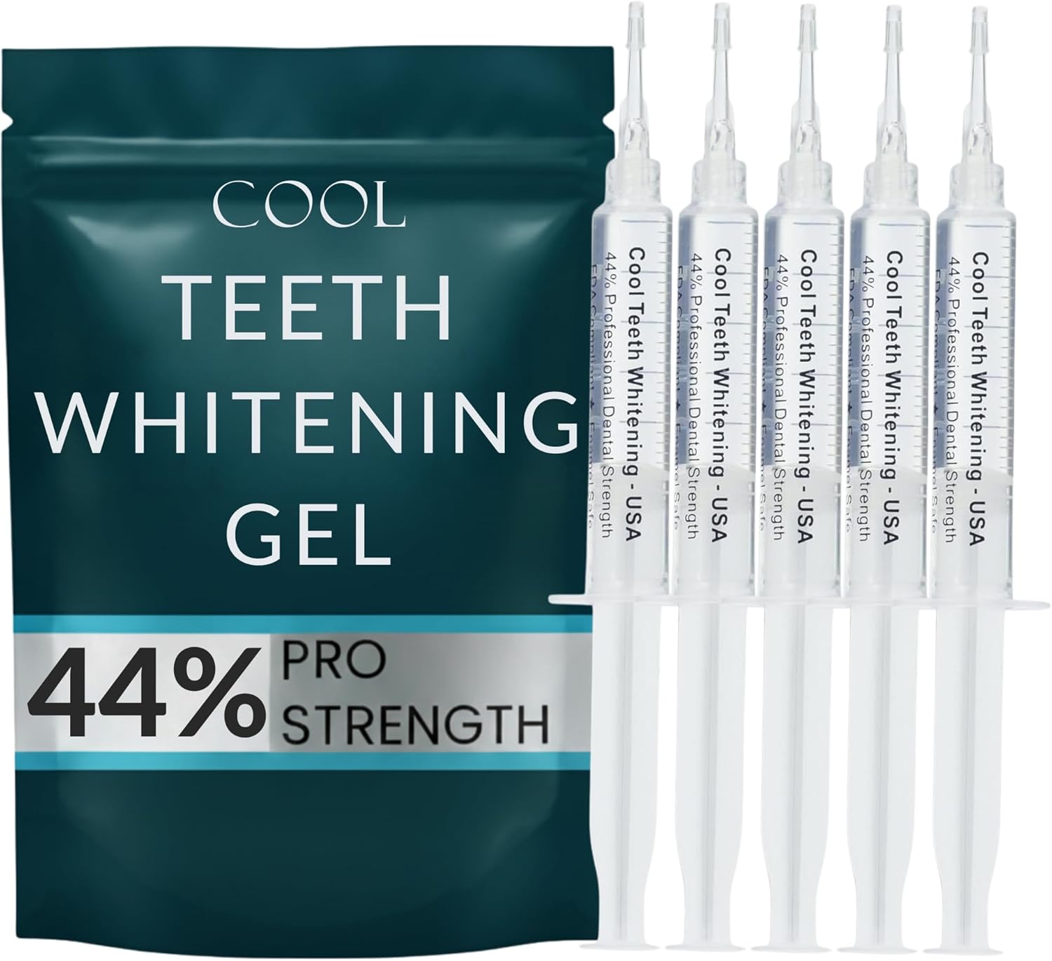 Teeth Whitening Gel for Trays – Pro Strength 44% Carbamide Peroxide, 5 Syringes (50 Uses) + 2 Trays, Enamel Safe Teeth Whitener, Removes Coffee, Wine & Tobacco Stains, at-Home Pro Whitening Kit
