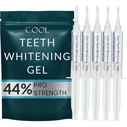 Teeth Whitening Gel for Trays – Pro Strength 44% Carbamide Peroxide, 5 Syringes (50 Uses) + 2 Trays, Enamel Safe Teeth Whitener, Removes Coffee, Wine & Tobacco Stains, at-Home Pro Whitening Kit