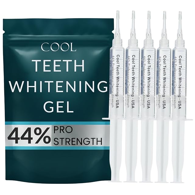 Teeth Whitening Gel for Trays Pro Strength 44 Carbamide Peroxide 5 Syringes 50 Uses 2 Trays Enamel Safe