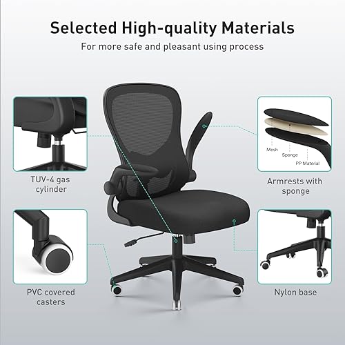 Miniatura 8 de Hbada - Silla de oficina ergonómica, silla de escritorio con ruedas silenciosas de poliuretano, silla de computadora de malla transpirable con Negro