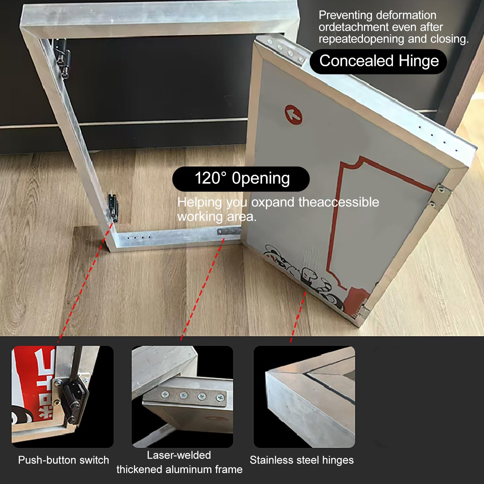 Pannello di accesso in metallo nascosto piastrellabile trappola per muro a secco meccanismo di apertura e chiusura a scatto 50 x 50 cm (19,7 x 19,7 in) ideale per impianti idraulici bagno mele