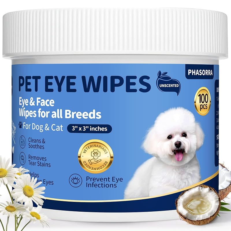 Lenços de Limpeza para Olhos, Patas e Face de Gatos e Cães PHASORRA, 100 unidades