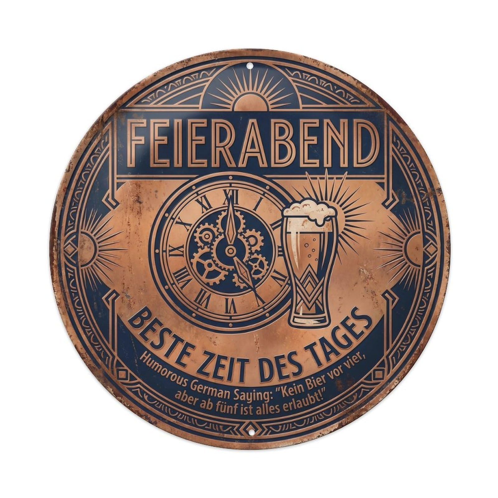 Vintage Bar Style Feierabend Humorous Lounge Afterwork Metal Tin Sign Plaque Wall Decor for Cafe, Club, Garden Round Metal Poster 8x8Inch