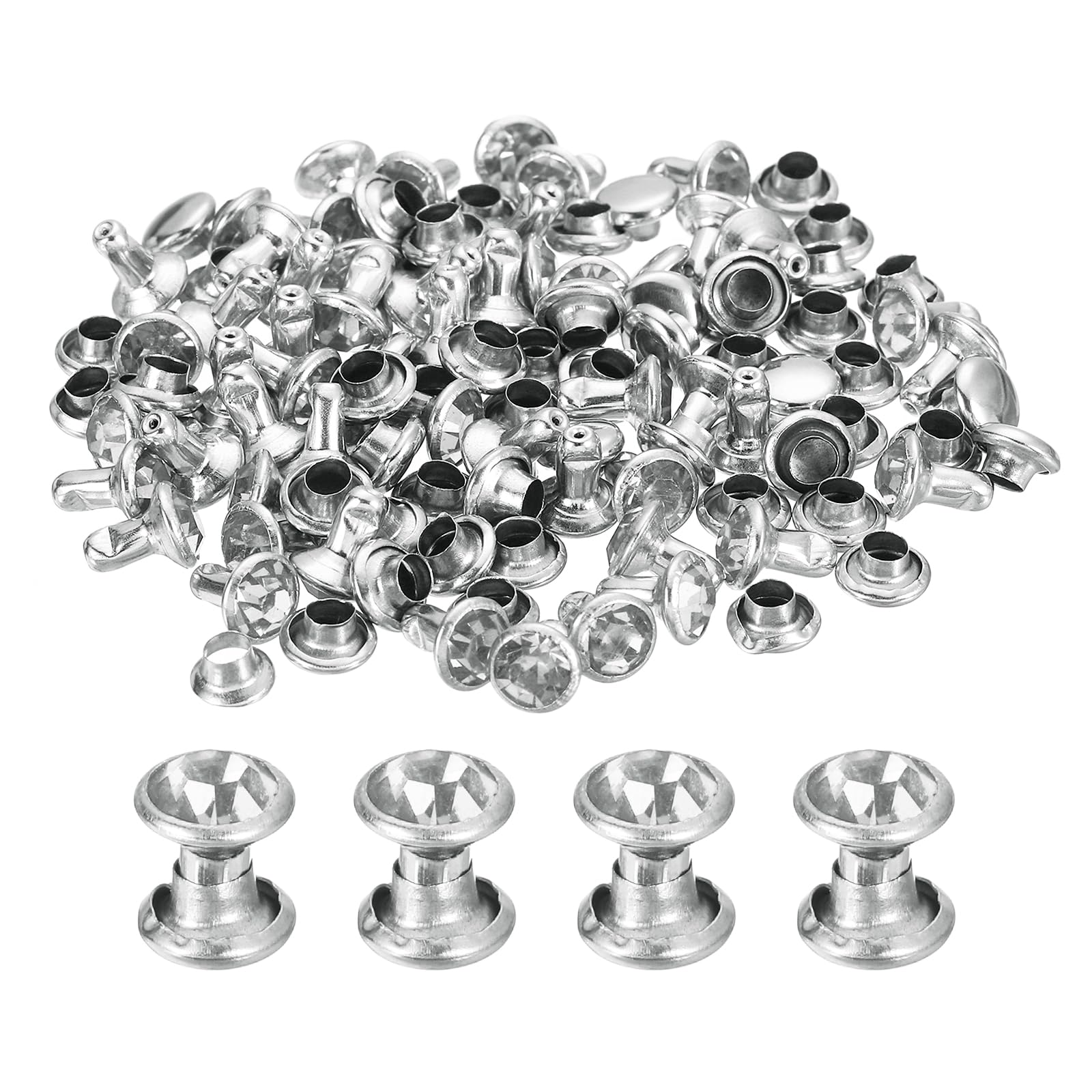 sourcing map Set di 60 rivetti con strass, 8 mm, rivetti in cristallo