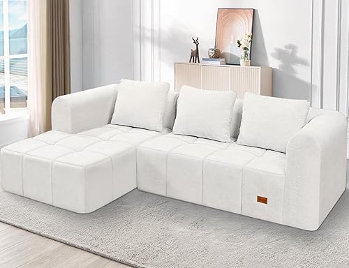 HABUTWAY Sofá modular en forma de L de 103 pulgadas, no requiere montaje, sofá de asiento profundo con 3 almohadas, tapizado de tela suave, tumbona
