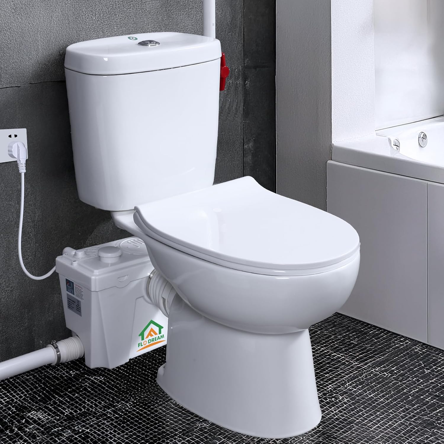 Macerating Toilet with Pump 500W for Basement Upflush System, Two-Piece Toilet Compact Bowl, Sewerage Pump with 4 Inlets for Toilet Kitchen Basin Shower Waste Water Disposal, 23 ft. Vertical