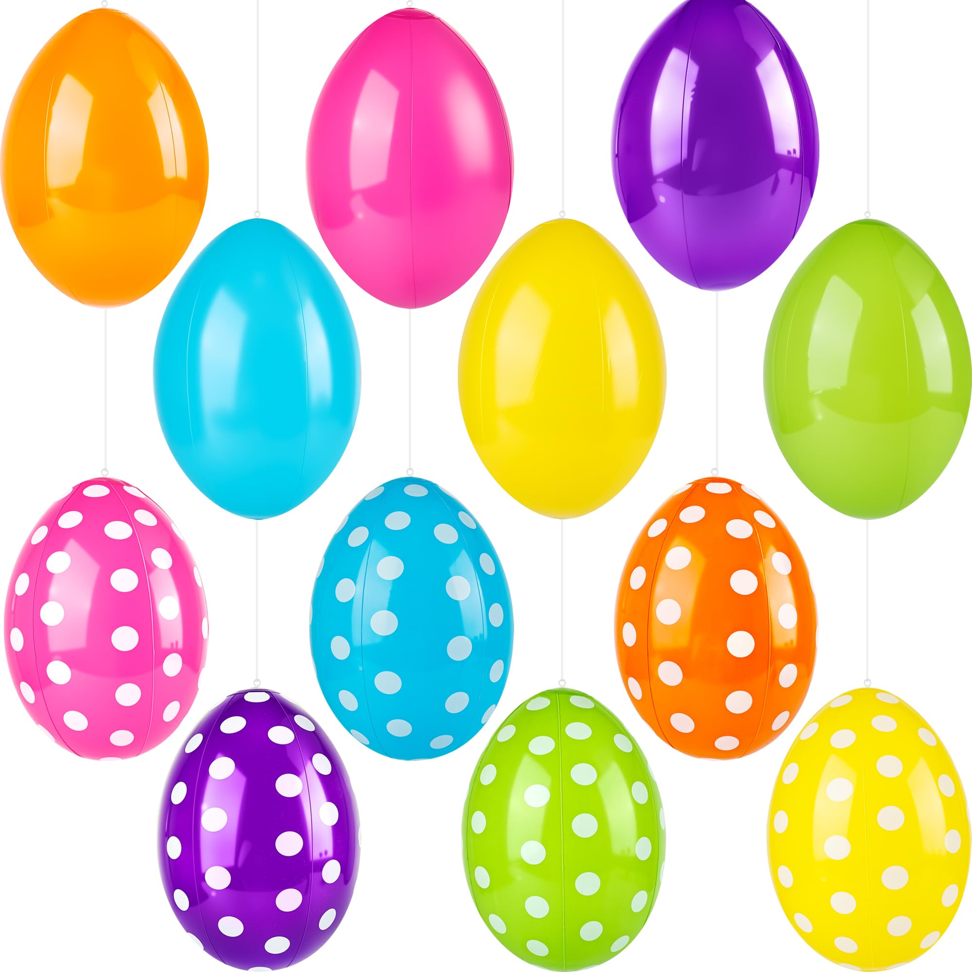 Photo 1 of 12 Pack 16 Inch Inflatable Easter Eggs Large Colorful Easter Egg Inflatables Blow up Jumbo Easter Eggs for Easter Yard Garden Party Favors, 3 Styles (Color Set 3)
