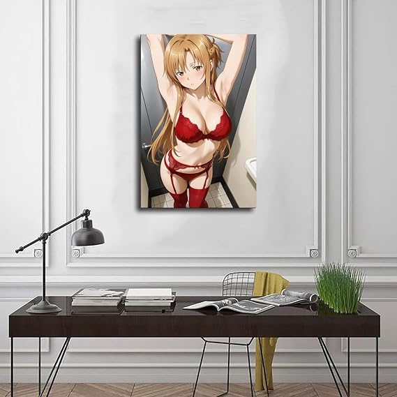 AI Yuuki Asuna, AI Japanese Anime, AI Sexy Girl, One-piece Bikini, Sexy Lingerie, Super Long Hair 6 Canvas Poster Wall Art Decor Print Picture Paintings for Living Room Bedroom Decoration Unframe-styl