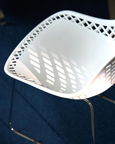 Miniatura 7 de Juego de 4 sillas de comedor modernas de plástico, sillas estables para interiores y exteriores con patas de metal para cafeterías, restaurantes y