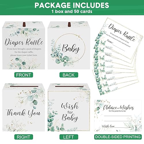 Miniatura 4 de 51 boletos para rifas de pañales verdes con tarjeta de sorteo de pañales, caja de letreros para decoración de fiesta de baby shower, hojas para