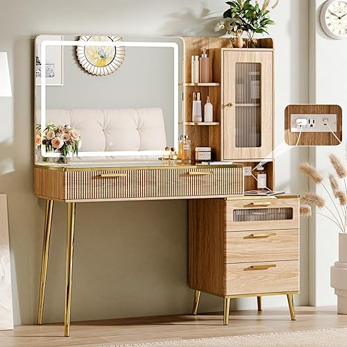 Vanity Desk with 29.53" HD Lighted Mirror, 47.24" Big Modern