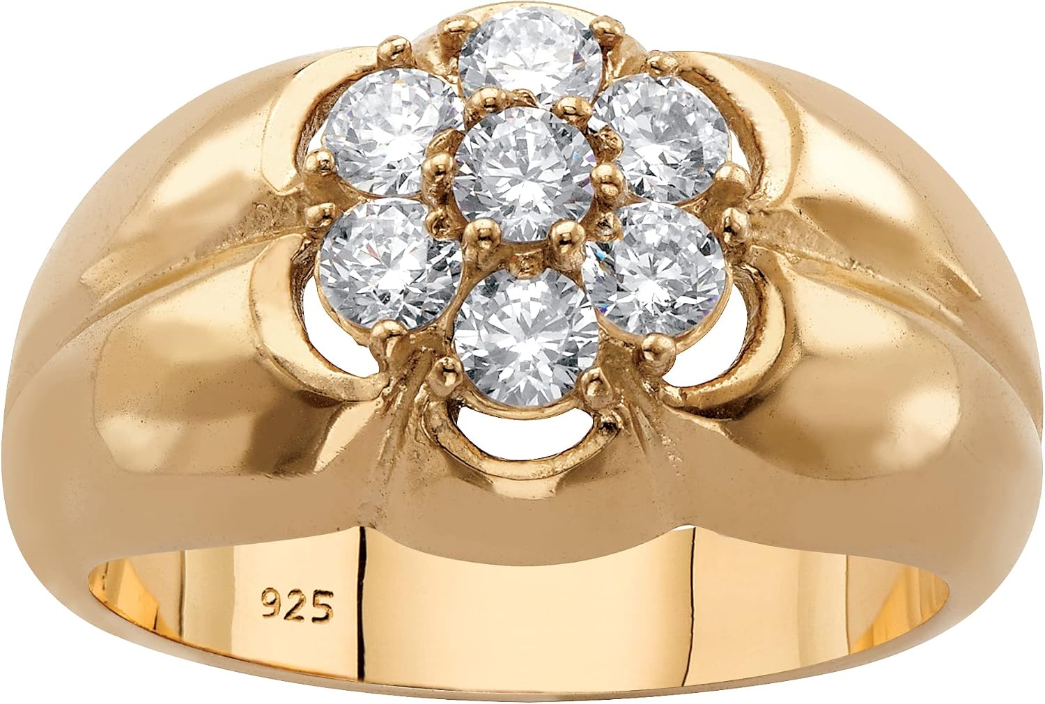 PalmBeach Men's Yellow Gold-plated Sterling Silver Round Cubic Zirconia Flower Ring Sizes 8-13