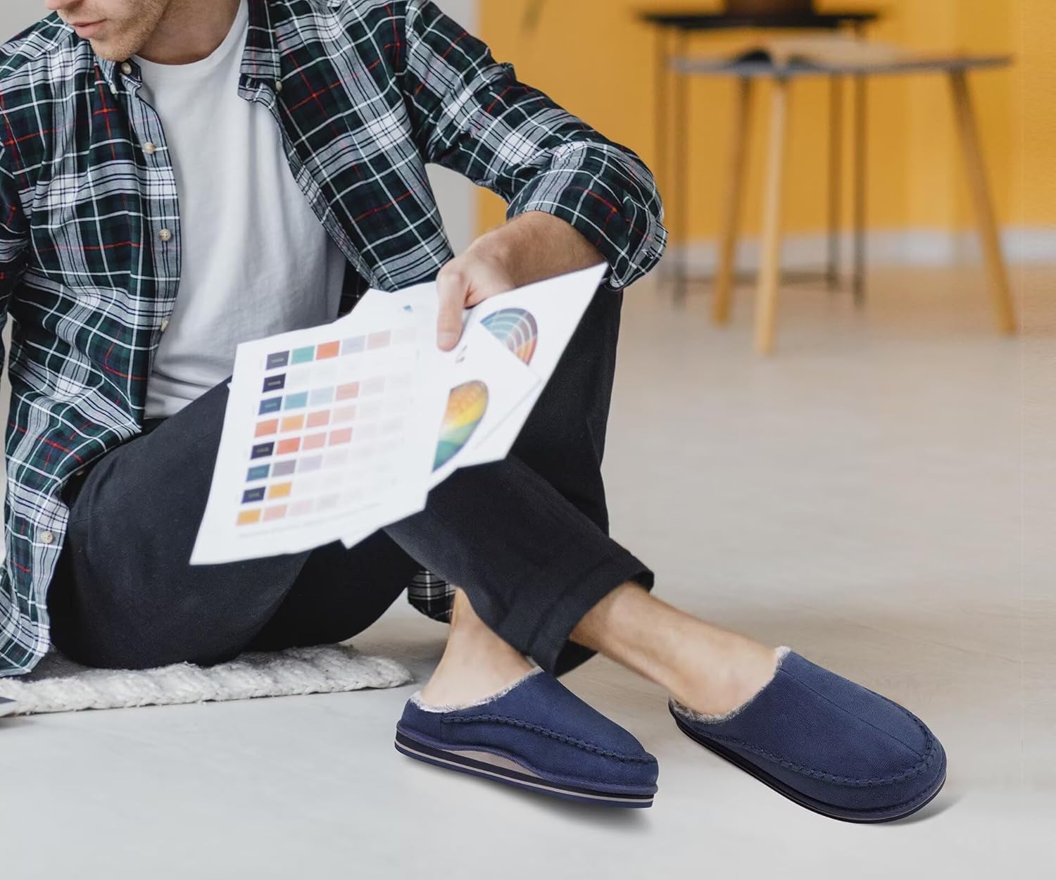 KuaiLu Mens Clog Slippers with Arch Support Suede Faux Fur Memory Foam Warm House Shoes Comfortable Slip-on Mans Bedroom Indoor Outdoor Slippers Rubber Sole - Image 2