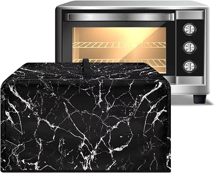 Black Marble Print Microwave Oven Cover with Top Handle, Dust Protection Small Appliance Toaster Ovens Dust Cover for Home Kitchen Decor 18.25" x 14.5" x 11"inches-S