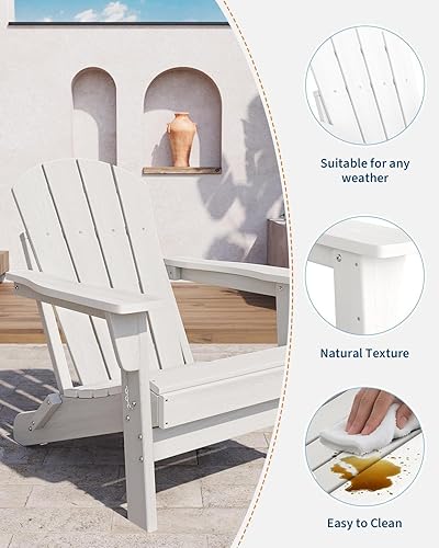Miniatura 6 de Sillas Adirondack plegables, silla Adirondack plegable de capacidad de 380 libras, material de HDPE, textura de madera natural, sillas para hoguera