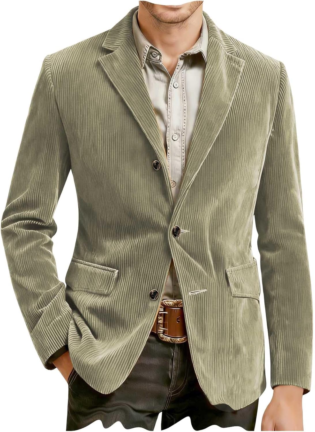 Mens Corduroy Blazer Jacket Vintage Casual Sport Coats Notched Lapel Suit Jacket Western Business Work Wedding Party