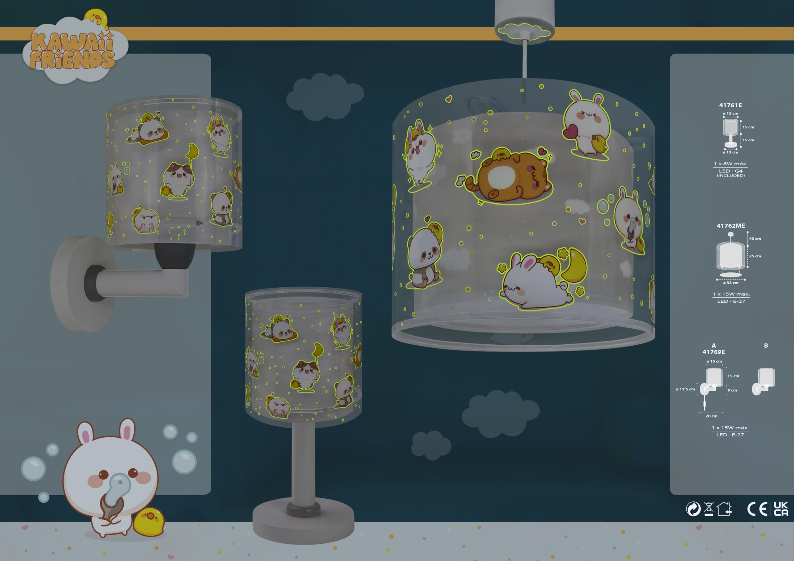 Dalber Lampada a sospensione Kawaii Friends, con animali rosa, modello 41762MS, attacco E27, ideale per bambini e camerette.