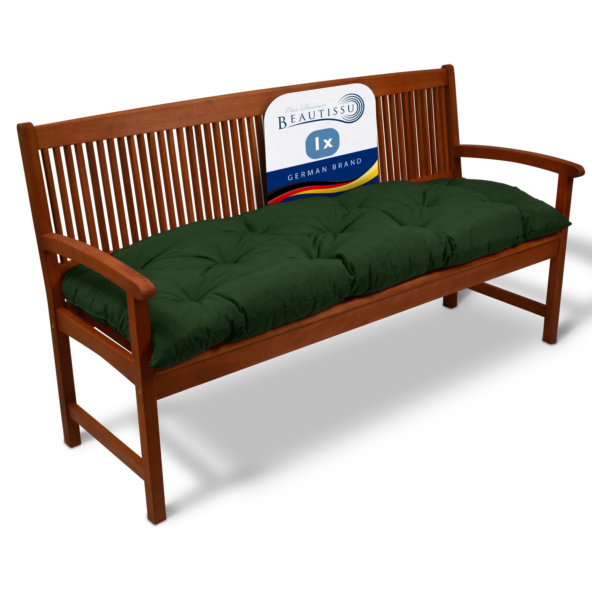 Beautissu Garden Bench Cushion 2 Seater 120x50x10 cm - Comfortable Dark Green Outdoor Swing Chair Seat Garden Furniture Cushions Patio Pads - Flair BK โ image 1