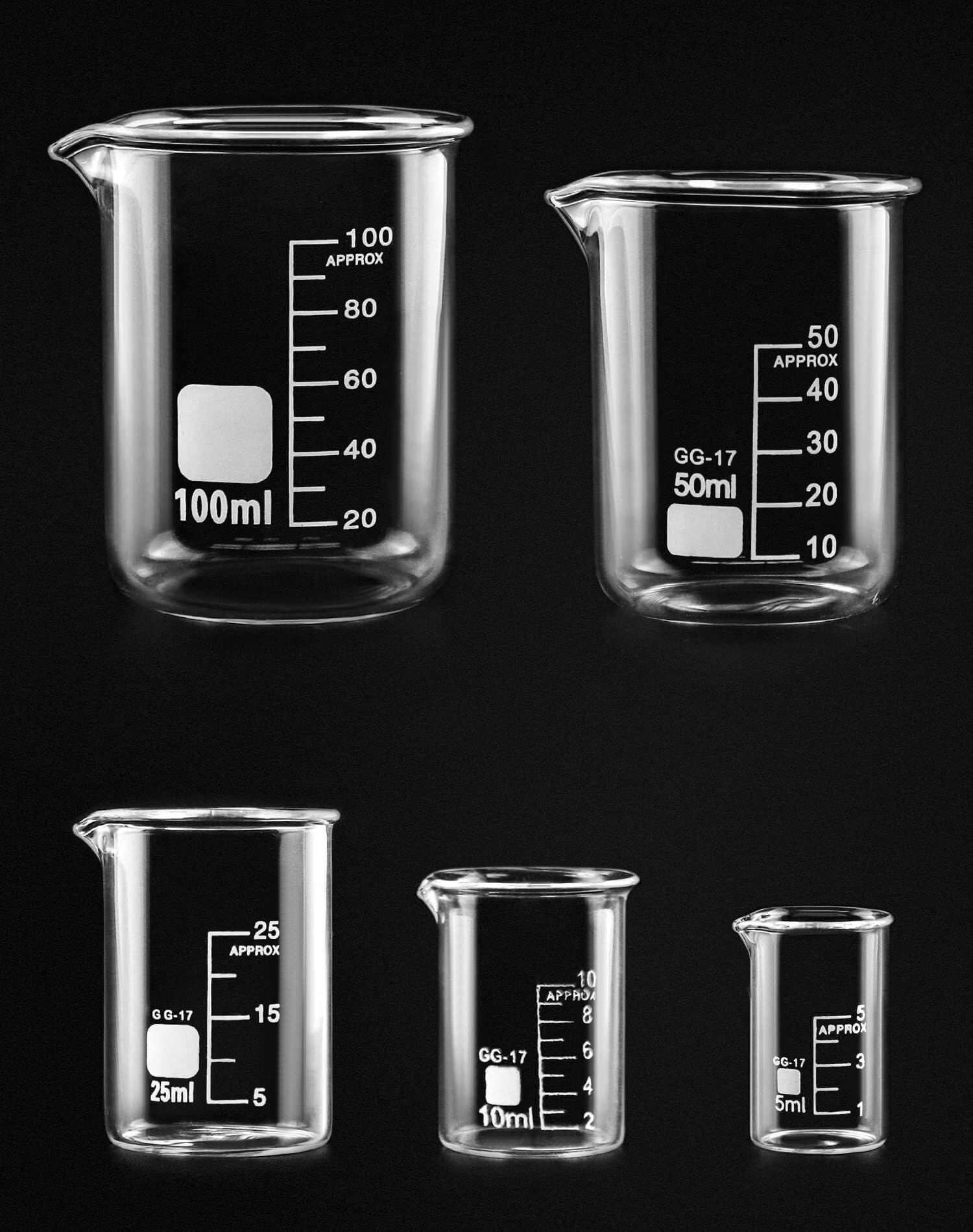 Zlewka laboratoryjna, 5-częściowy zestaw zlewek ze szkła borokrzemianowego o pojemności od 5 ml do 100 laboratorium i kuchni(5ml - 100ml)