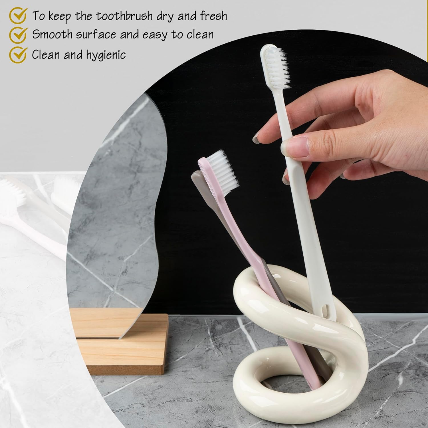 Toothbrush Holder, Knot-Shaped Minimalist Toothbrush Storage, Ceramic Stylish Toothbrush Organizer, Decorative Stand for Bathroom Sink and Countertop (White)