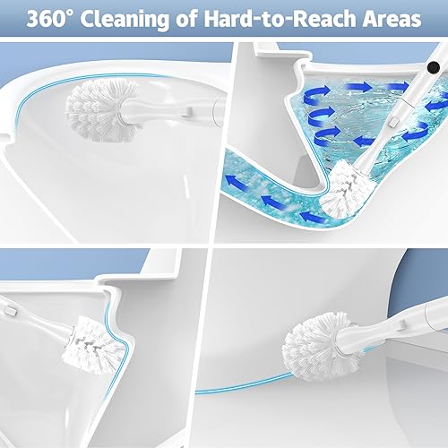 Miniatura 8 de Juego de cepillo eléctrico y soporte para inodoro, cepillo eléctrico para inodoro, juego de limpiador de cepillo de inodoro con 5 recambios de