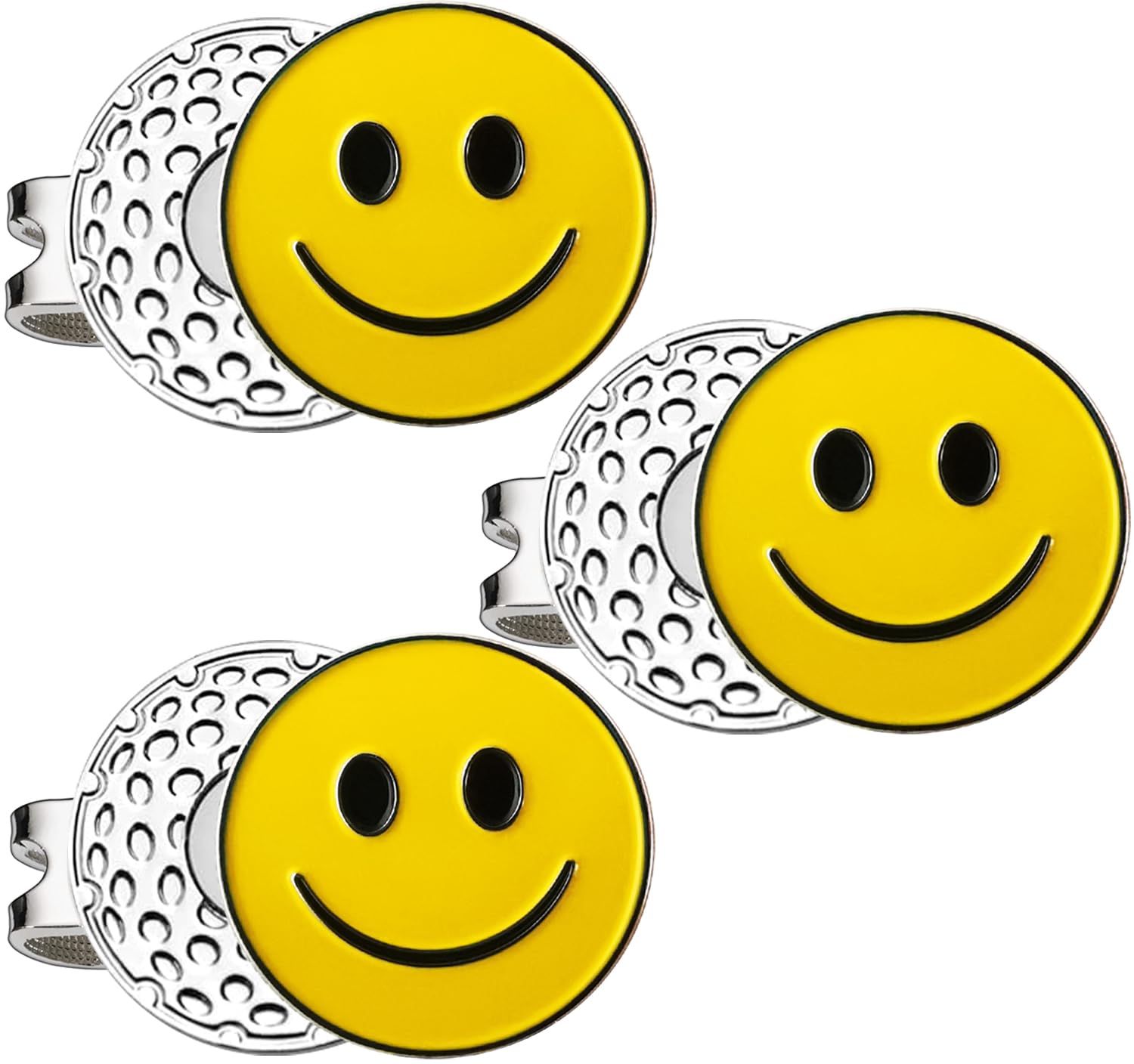 Adhere Golf Ball Markers Personlized Double Side Cute cat Logo Enamel with A Magnetic Hat Clips,A Premium Golf Gifts. (L-Smile with hat Clip 3pcs)