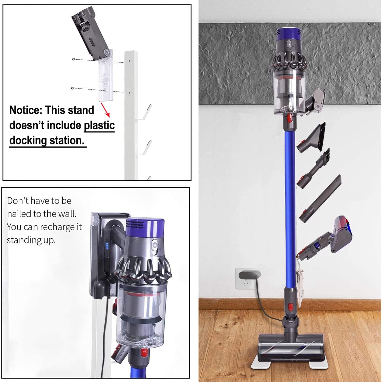 XIGOO Storage-Stand-Docking-Station-Holder Compatible with Dyson V15 Detect V11 V10 V8 V7 V6 Cordless Vacuum Cleaners, Stable Metal Organizer Rack(White, 5 Hooks) : Home & Kitchen