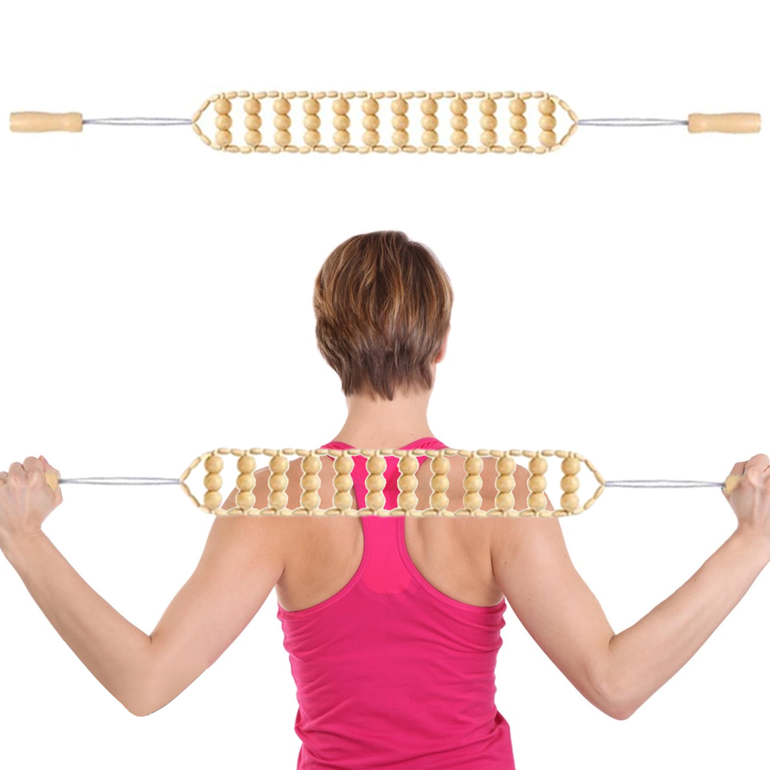 Rodillo Masajeador de Espalda Aparato para Masaje Madera 120cm, Rodillo Maderoterapia Corporal Celulitis, Masajeador Cervical y Espalda Masajeador Madera de Mano(58x7,5cm Superficie de Rodadura)