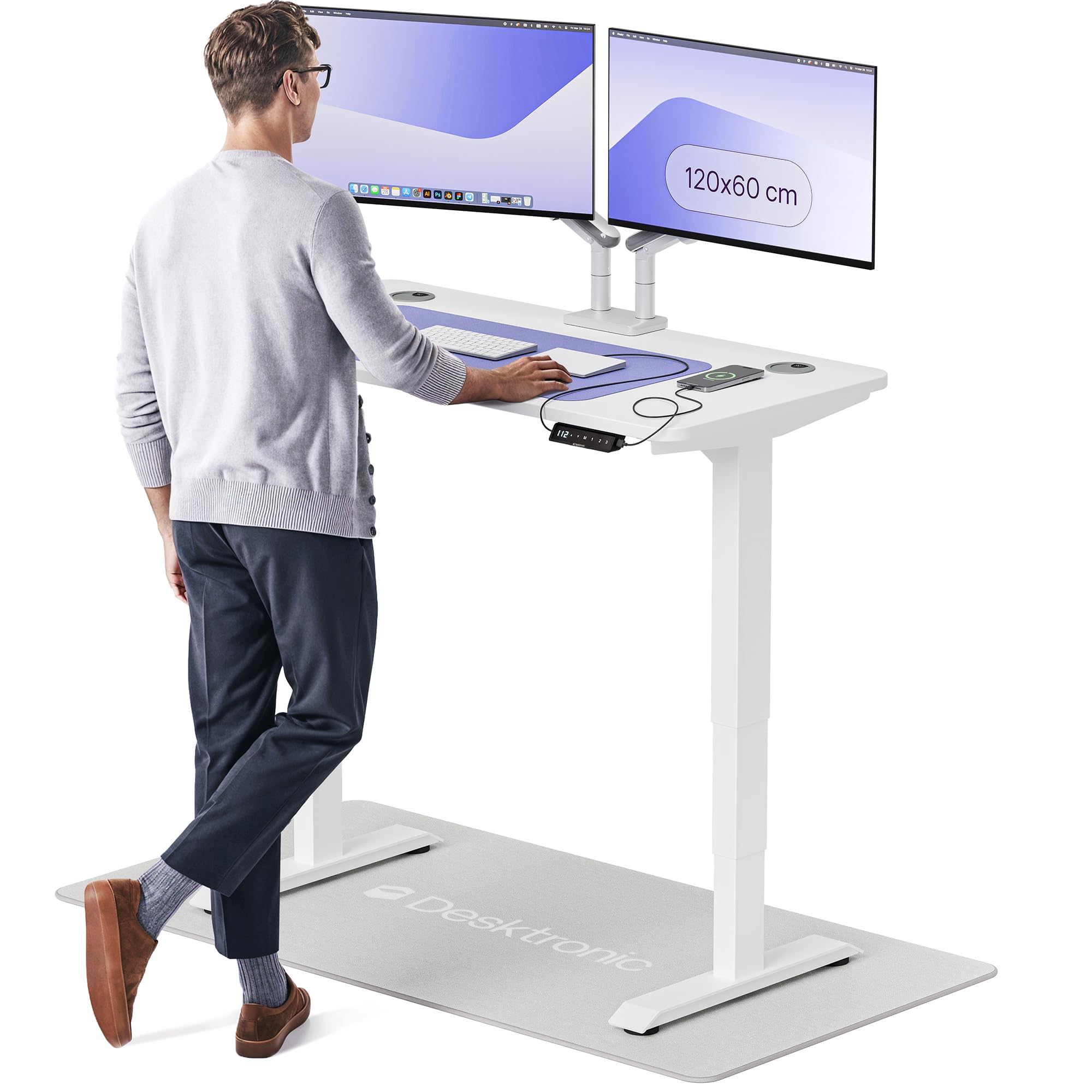 Desktronic HomePro Höhenverstellbarer Schreibtisch 120 × 60 cm – Elektrischer Schreibtisch Mit Zwei Elektrischen Motoren, Touchscreen-Steuerung und Integrierten USB-A- und USB-C-Ladeanschlüssen