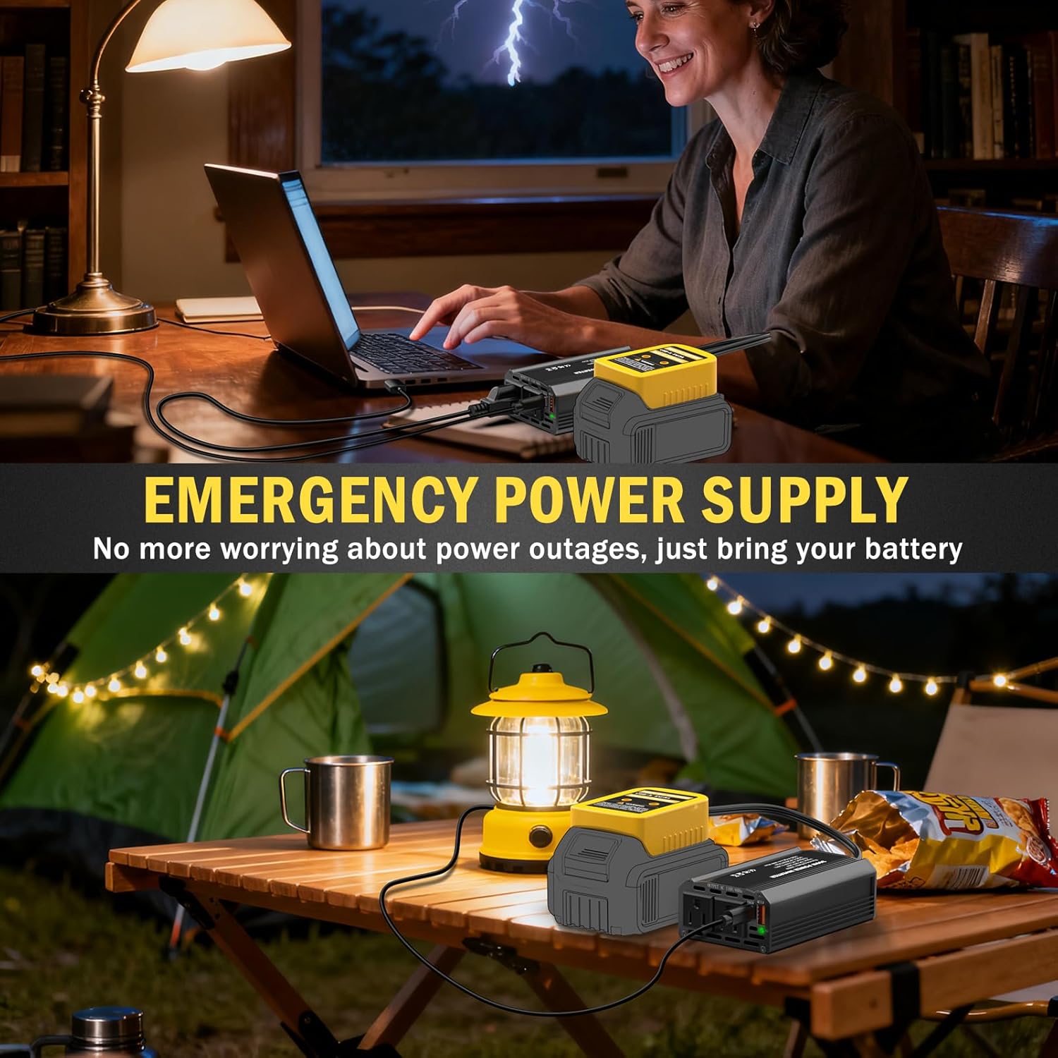 300W Power Inverter Compatible with Dewalt 20V Battery - DC 20V to AC 110V Battery Converter, Portable Power Station with PD 65W Type-C Fast Charging & 2 AC Outlet & 2 USB-A & 1 Type-C 20W - Image 7