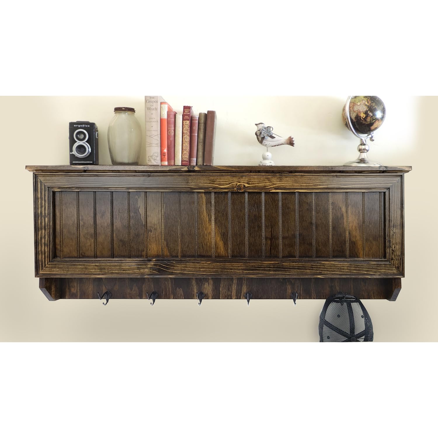 Maykoosh Lakeside Living Large Wall Hanging Coat Rack in Dark Walnut with Secret Locking Gun Concealment