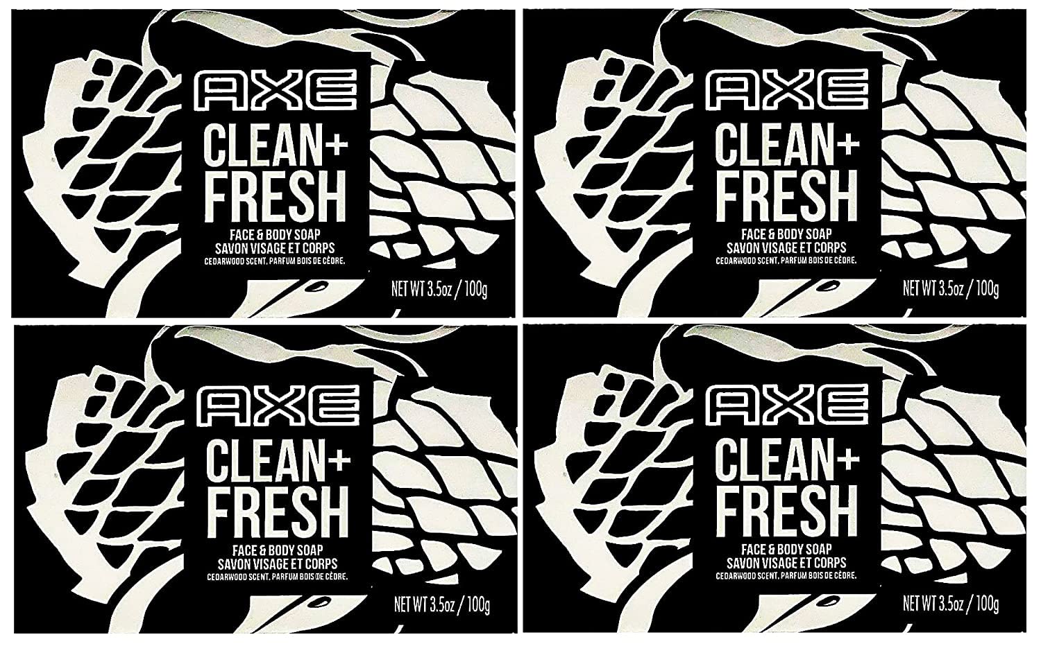 Axe Bar Soap for Men, Clean + Fresh 3.7 oz (100g) 4 Pack