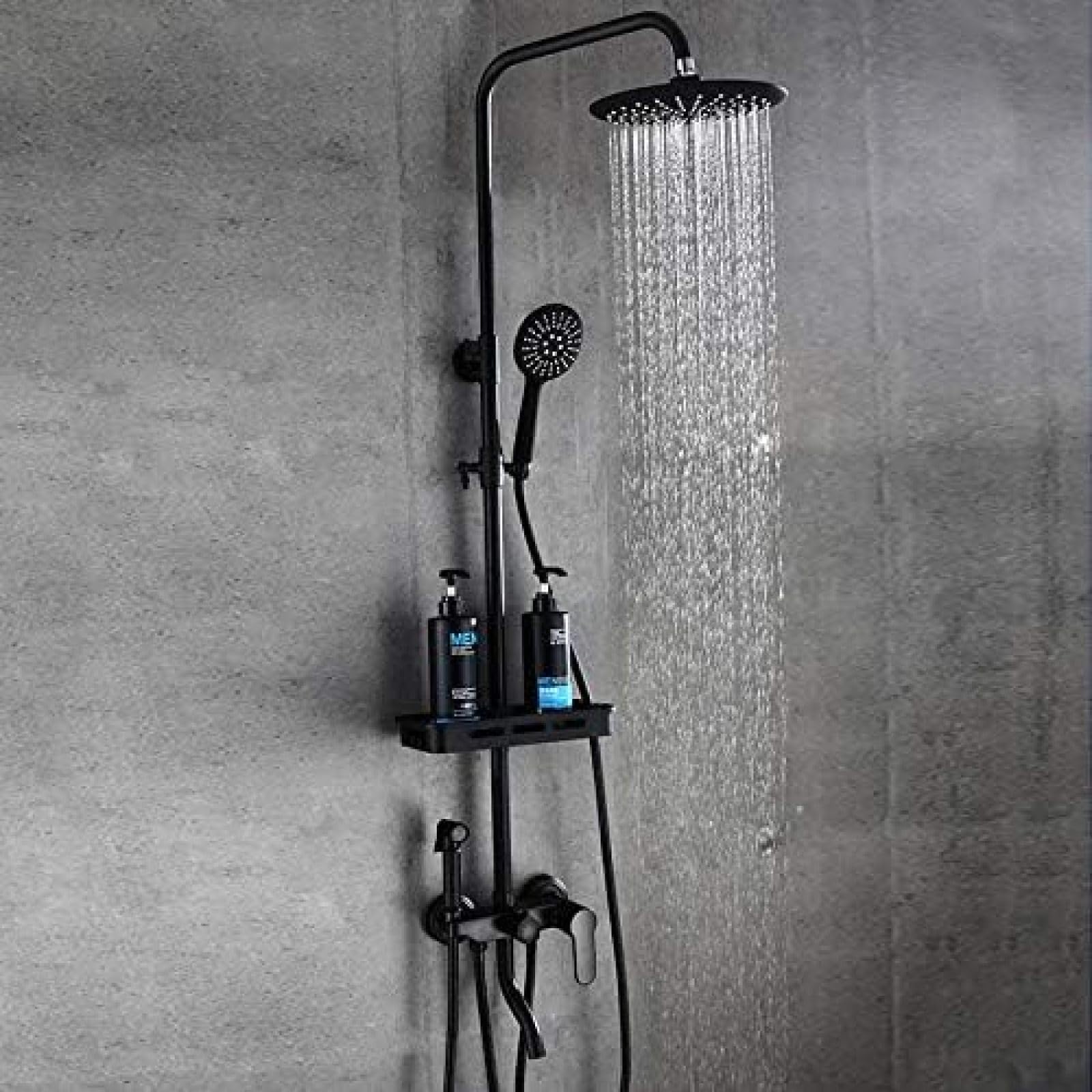 Set Doccia a Pioggia per Bagno, Sistema Doccia Nero a Parete, Miscelatore Caldo/Freddo, Rubinetto per Vasca, Set in Acciaio Inox con doccetta per Bidet, rubinetti per la casa
