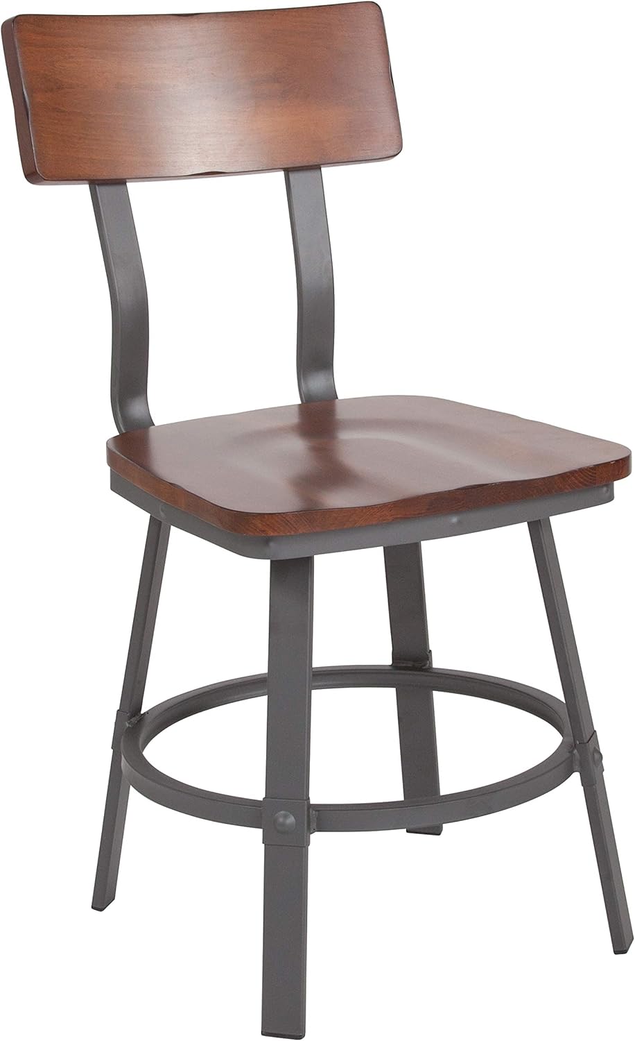 Exclusive Special Flash Furniture Flint Series Rustic Walnut Restaurant Chair with Wood Seat & Back and Gray Powder Coat Frame ❤ Crazy Deals Flash Furniture Flint Series Rustic Walnut Restaurant Chair with Wood Seat & Back and Gray Powder Coat Frame
