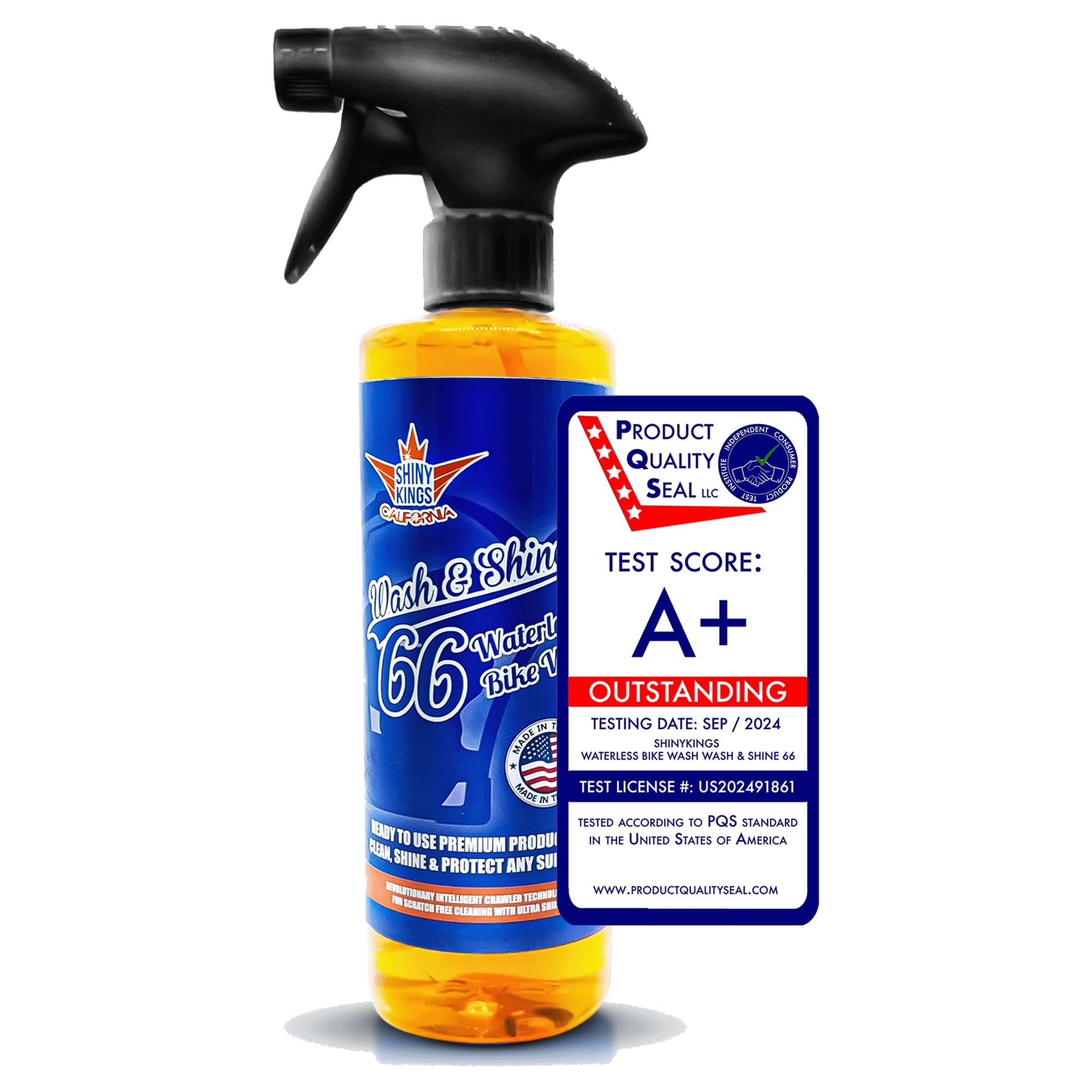 Shinykings Motorcycle Cleaner Wash&amp;Shine 66 | WATERLESS BIke Wash with Ultra Shine Finish | Powerful Motorcycle Detailing Spray for All Surfaces | Bike Cleaner California | 16fl.oz