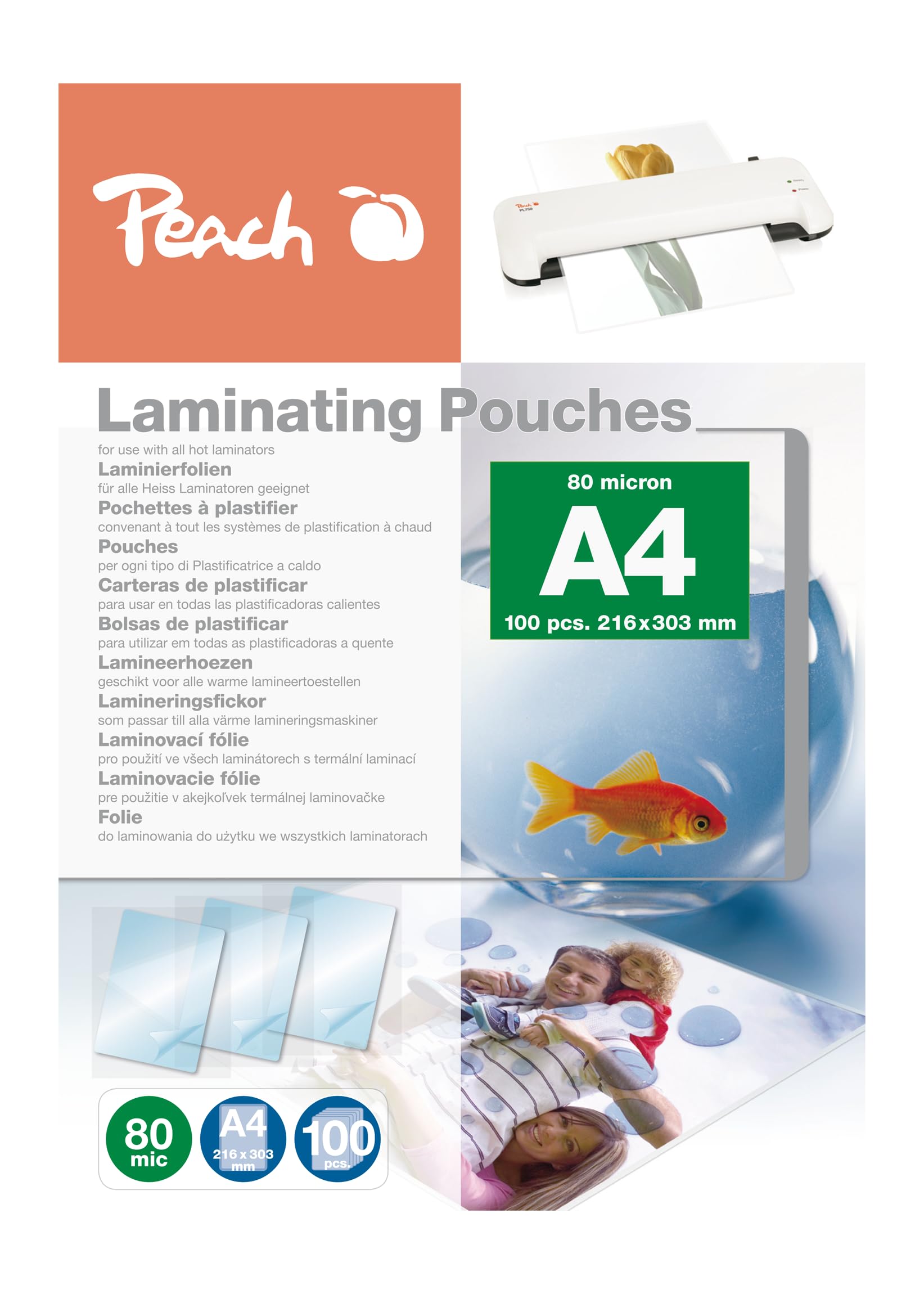 Peach PP580-02 - Pack de 100 láminas de plastificar, DIN A4, color transparente