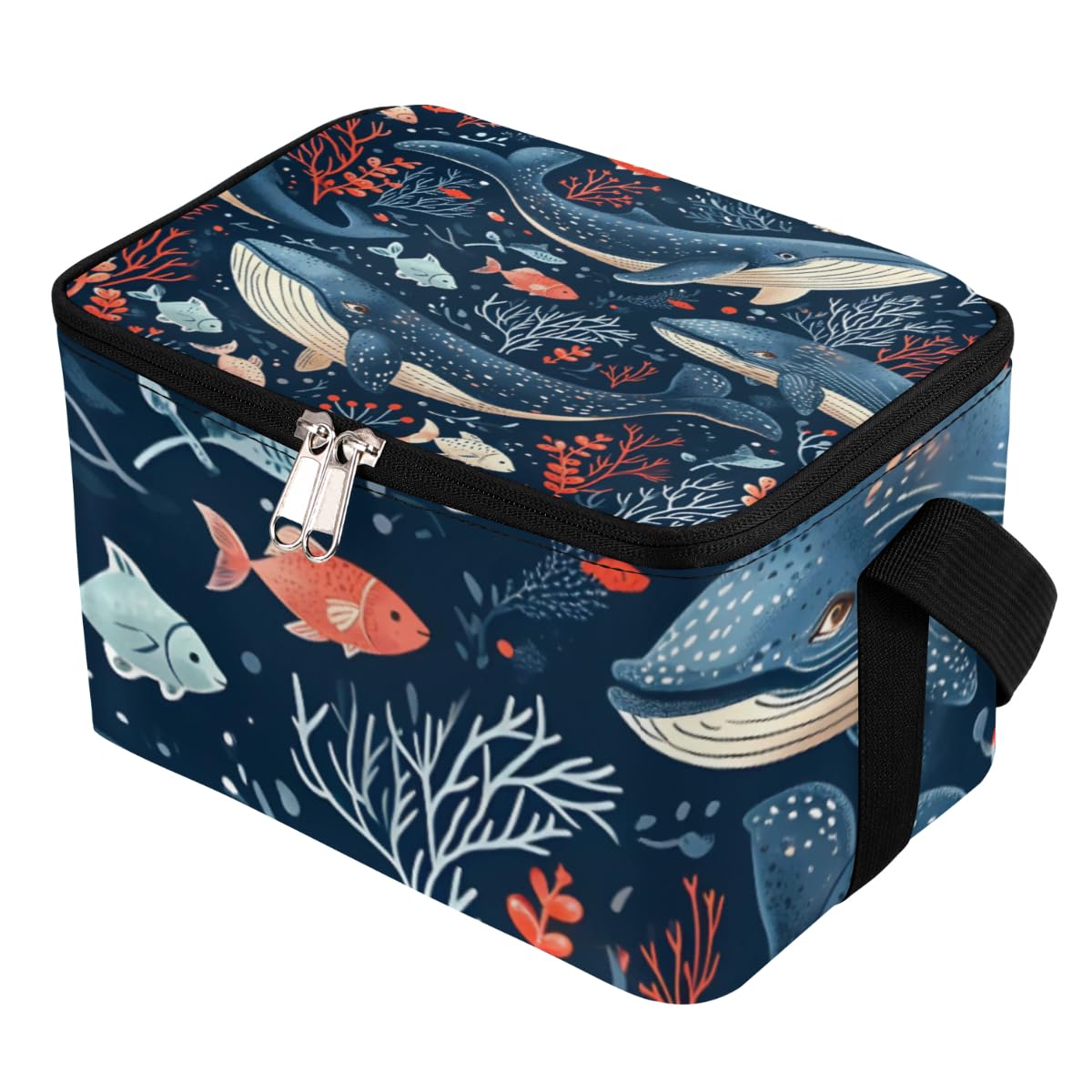 GzLeyigou Lunch Bags for Women Men 9 Cans,Ocean Sea Whale Fish Hot & Cold Food Delivery Bag Insulated Grocery Bag Insulated Lunch Box Animal Whale Cooler Bag for Office Work Picnic Beach
