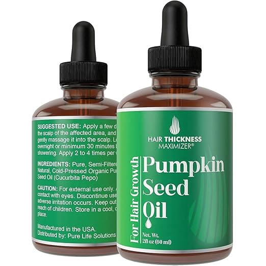 Pumpkin Seed Oil For Hair Growth. Cold-Pressed, Vegan Topical Serum For Thickening, Moisturizing, Strengthening. Women + Men Scalp Treatment For Weak, Dry Hair 2oz