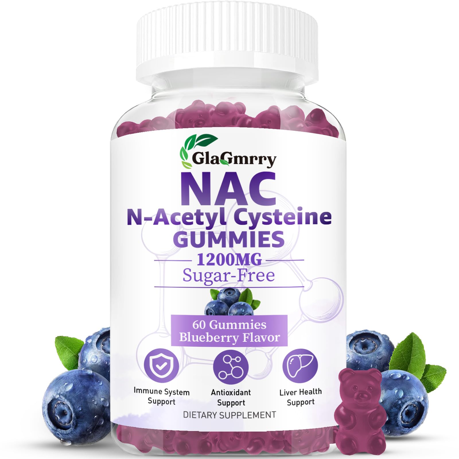 Sugar Free NAC Gummies for Kids & Adults, NAC Supplement, N Acetyl Cysteine 60 Count (Pack of 1)