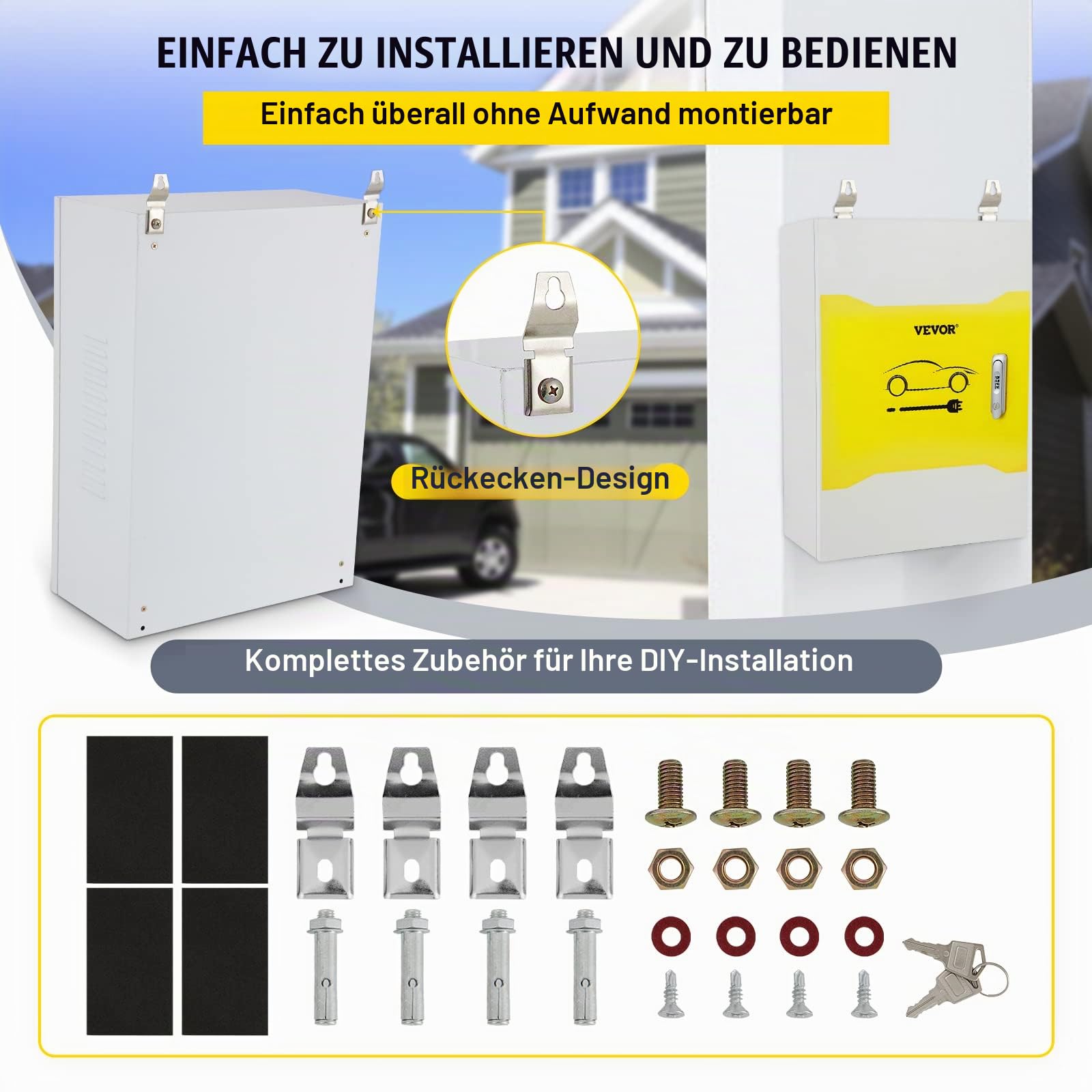VEVOR Tesla-Ladestationsbox, 70 x 50 x 25 cm, Outdoor-Kabelbox, Ladebox, Kabel-Organizer, IP32 wasserdicht, staubdicht, Cool Roll Steel-Elektrogehäusebox, für Tesla-Wandanschluss