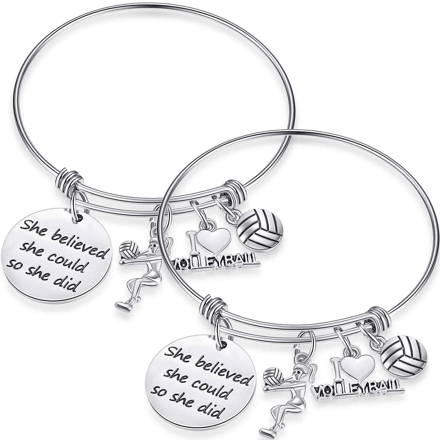 SATINIOR 2 Pieces Volleyball Softball Charm Bangle Bracelet Jewelry Gift for Ball Players (Volleyball)