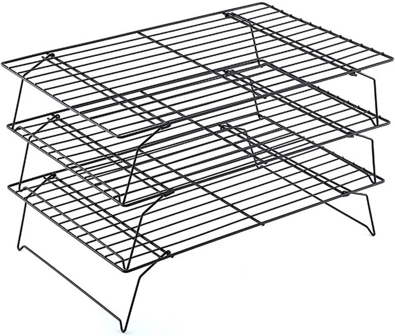 Rejilla de enfriamiento apilable de Alambre metálico para Hornear y Asar - 2 Capas, Color Negro