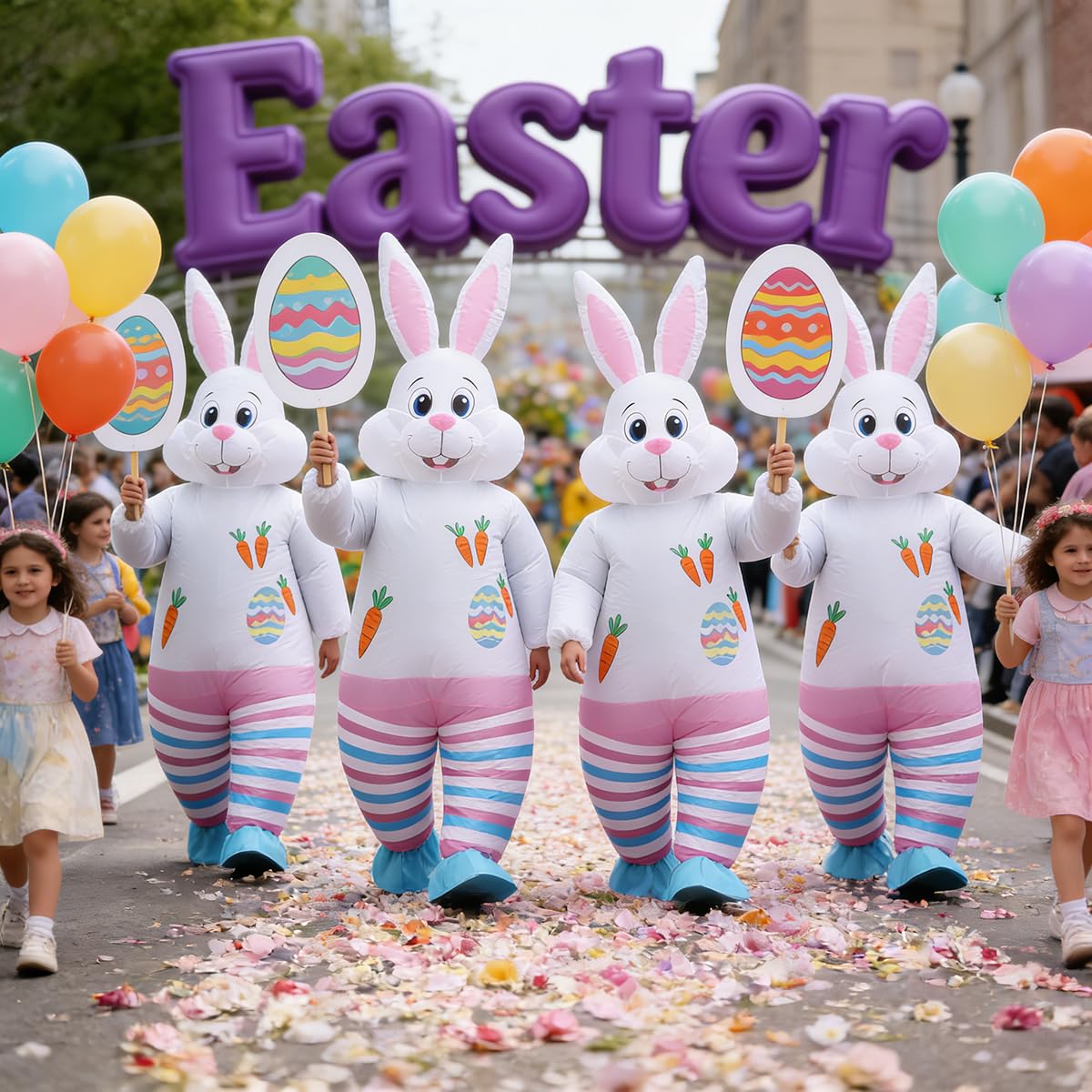 JASHKE Easter Bunny Costume Adult Inflatable Rabbit Costume Blow up Suit Fancy Dress for Adult Men Women, Rabbit-w - Image 4